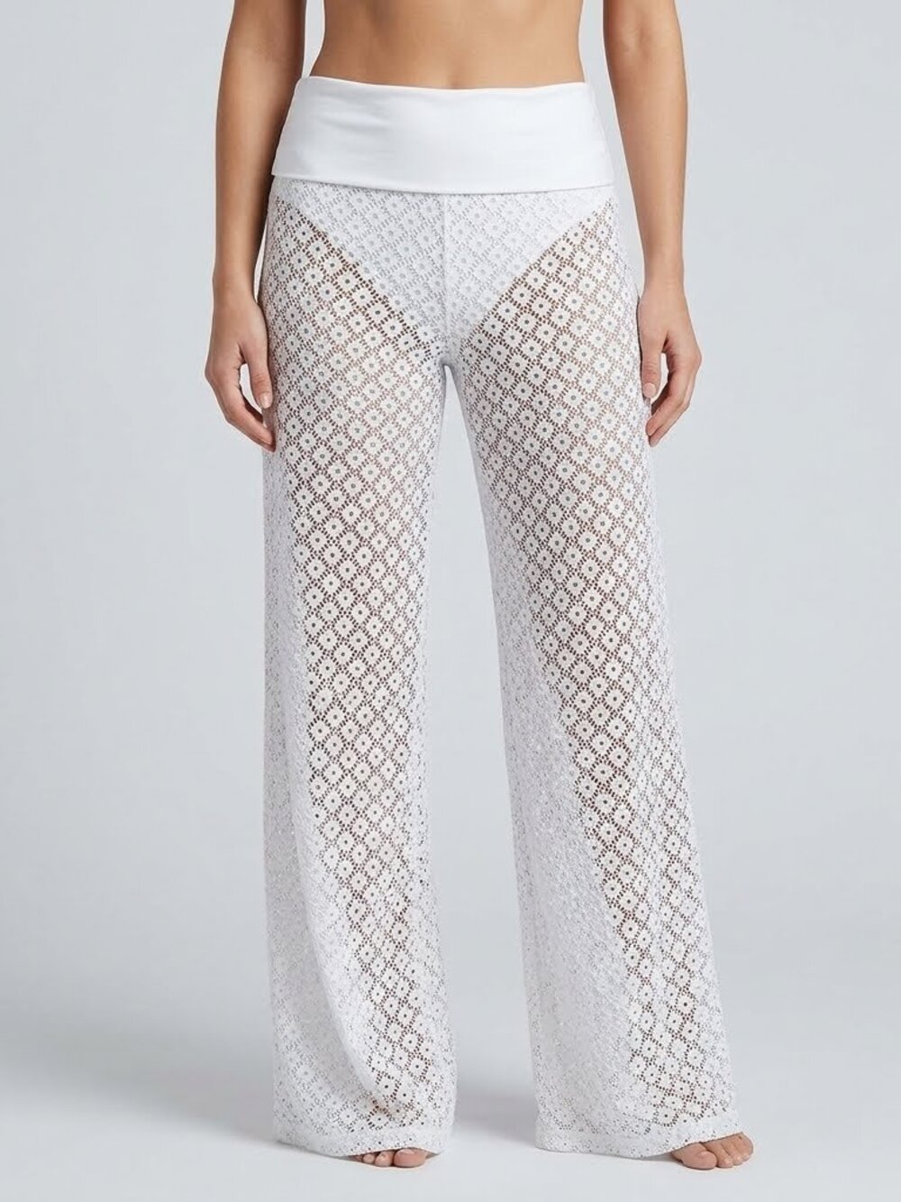 Catalina White Lace Eyelet Palazzo Swim Cover-Up Pants Resort Chic M (8‑10)